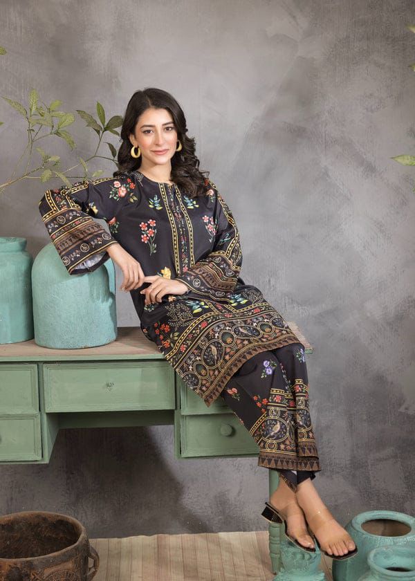 Black Multicolor Ethnic Printed 2-Piece Suit