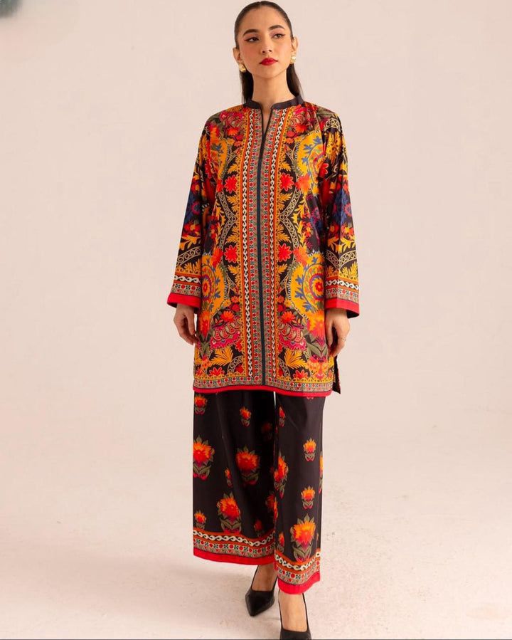 Black & Multicolor Festive Printed 2-Piece Suit
