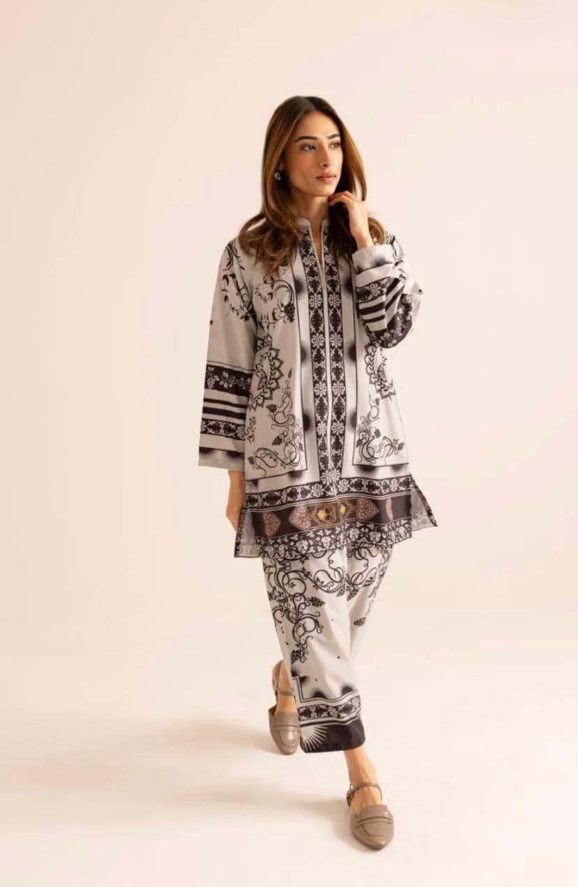 Monochrome Black & White Printed 2-Piece Su