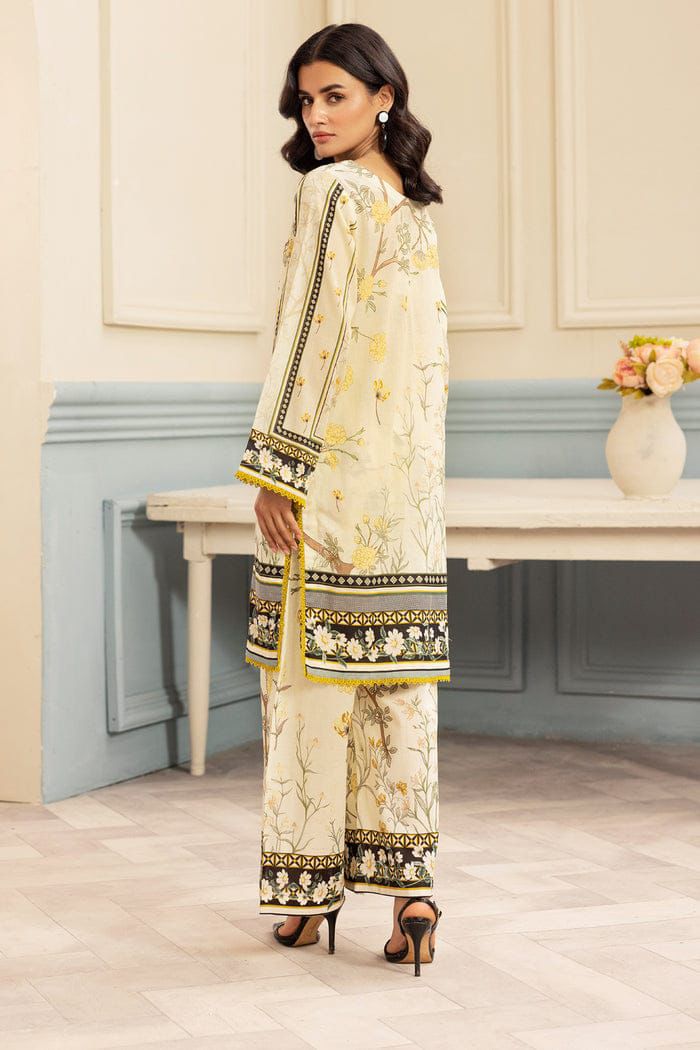 Yellow & White Floral Printed 2-Piece Suit