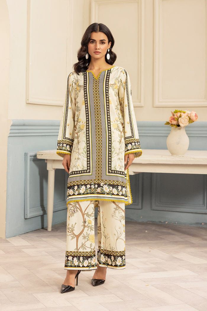 Yellow & White Floral Printed 2-Piece Suit