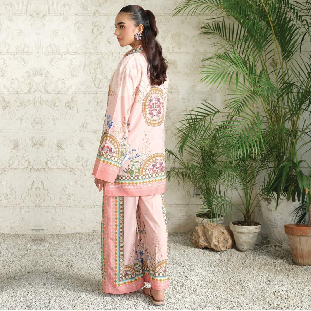 Peach & Multi-Color Printed 2-Piece Suit