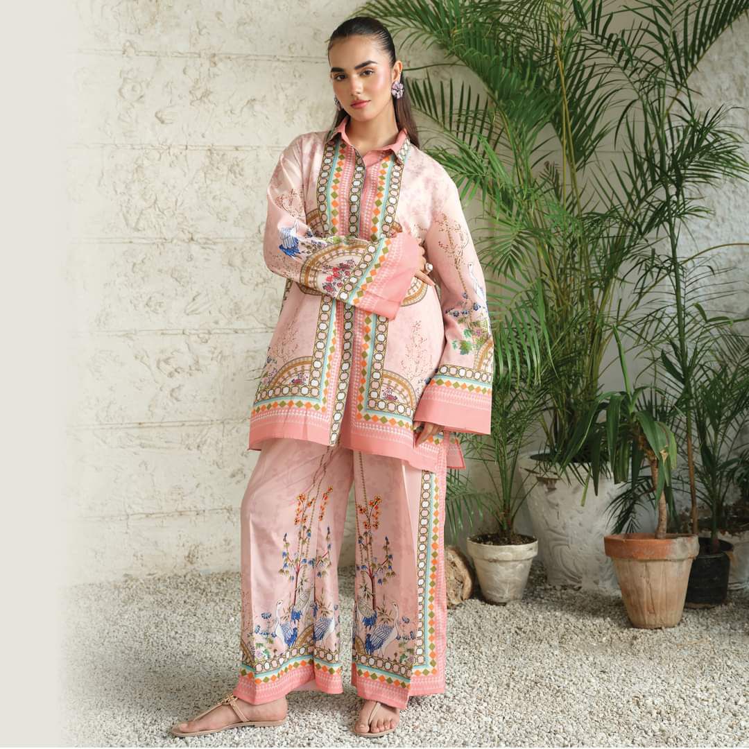 Peach & Multi-Color Printed 2-Piece Suit