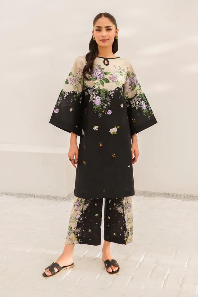 Black & Lilac Floral Printed 2-Piece Suit