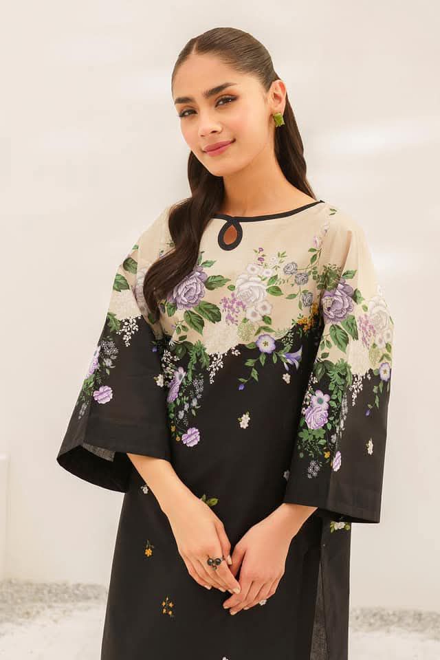 Black & Lilac Floral Printed 2-Piece Suit