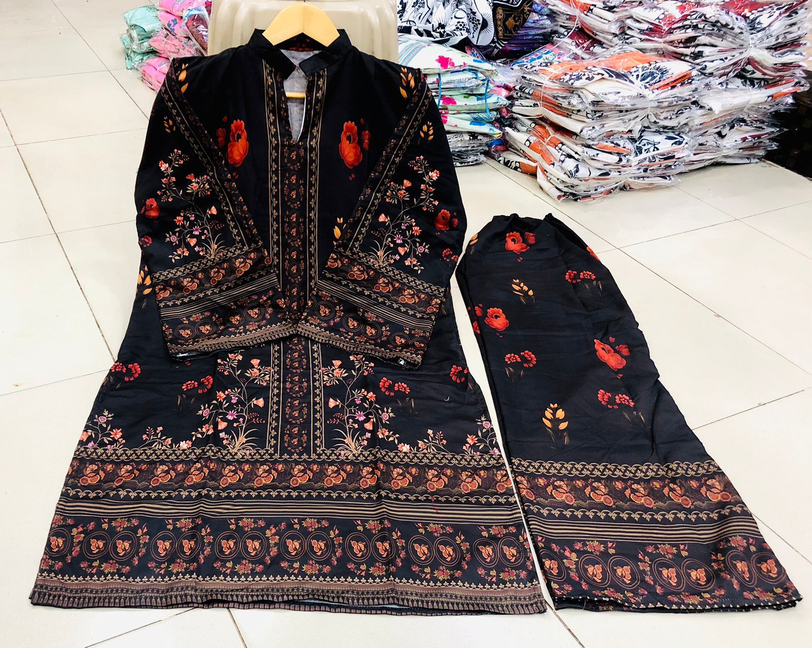 Black Multicolor Floral Printed 2-Piece Suit