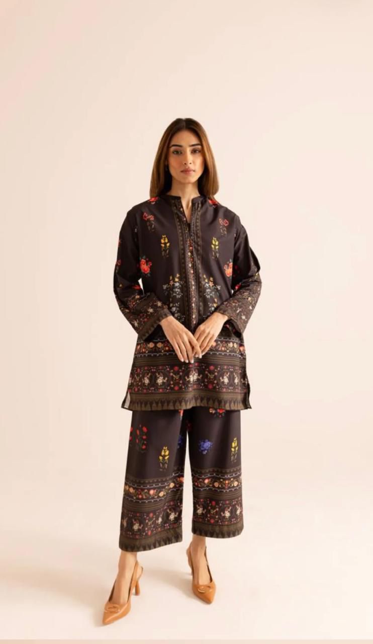 Black Multicolor Floral Printed 2-Piece Suit