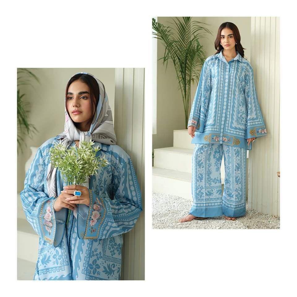 Sky Blue Pastel Printed 2-Piece Suit