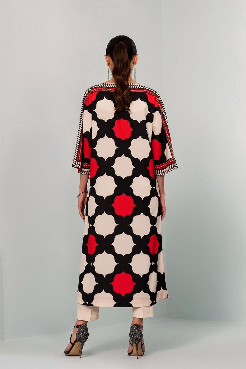 Red & Black Geometric Printed 2-Piece Suit