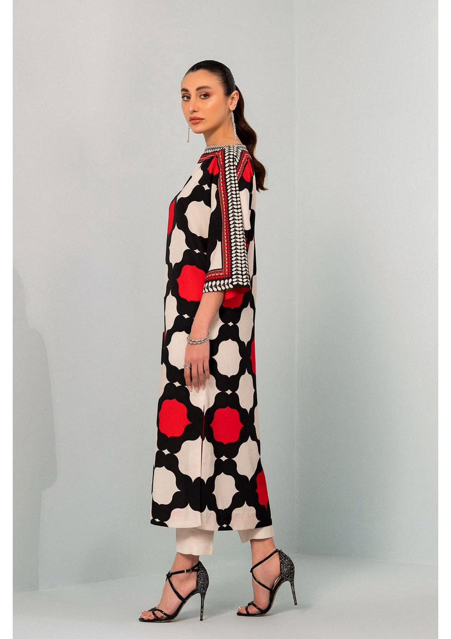 Red & Black Geometric Printed 2-Piece Suit