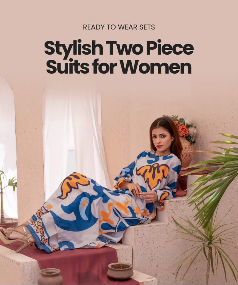 Blue & Orange Abstract Printed 2-Piece Suit