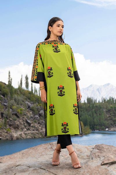 Lime Green Ethnic Printed Kurta