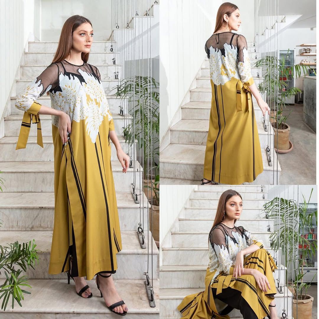 Mustard & Black Modern Long Maxi Dress
