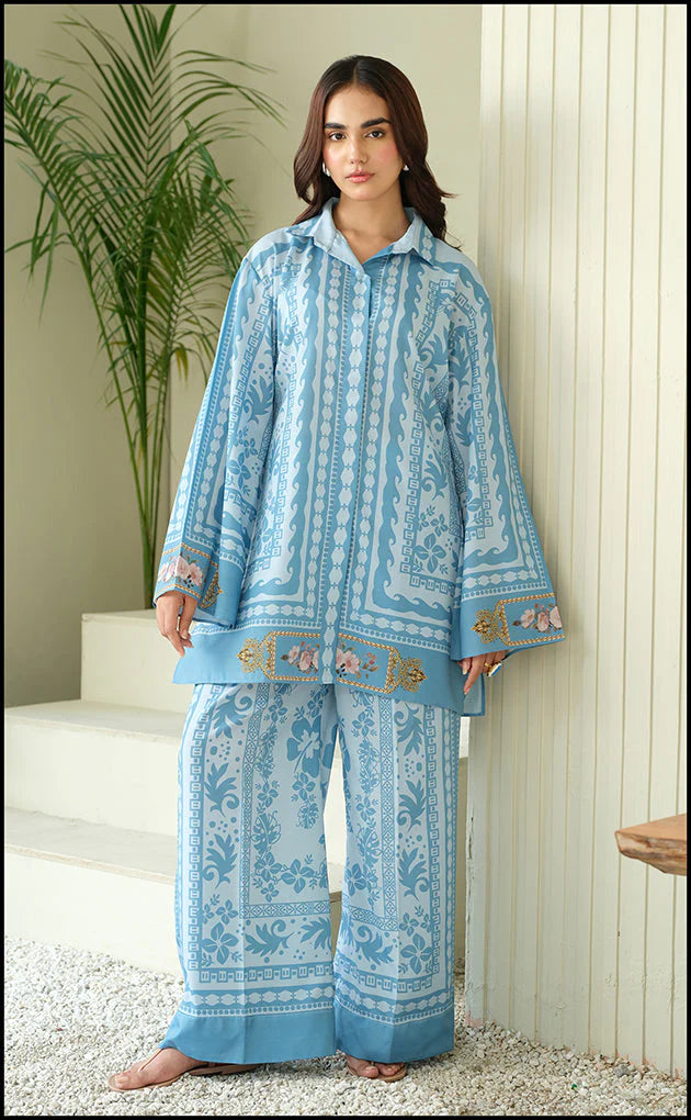 Sky Blue Pastel Printed 2-Piece Suit