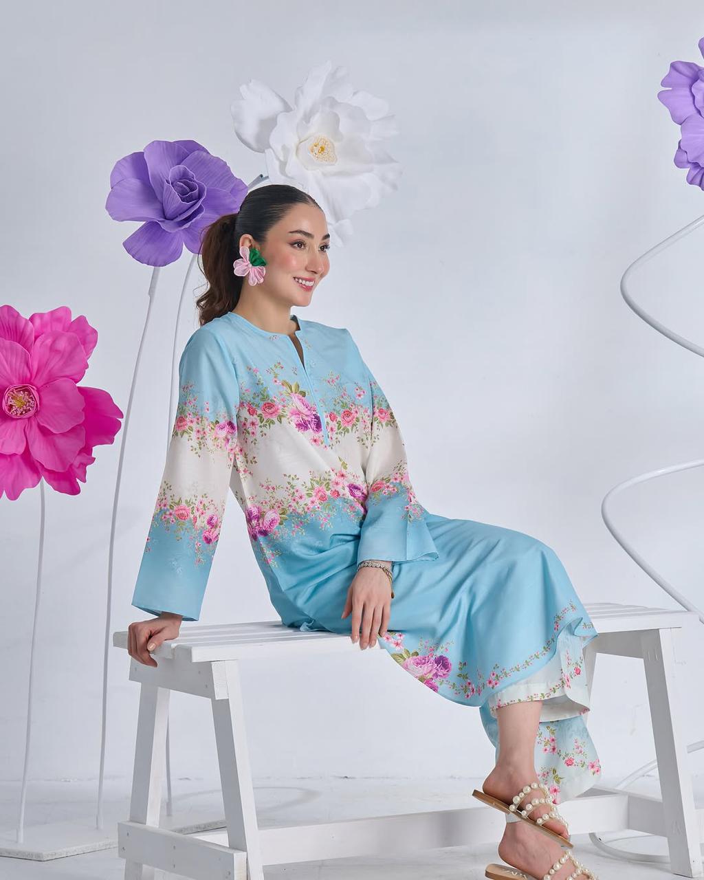 Long Digital Printed Shirt With Bell Bottom Trouser