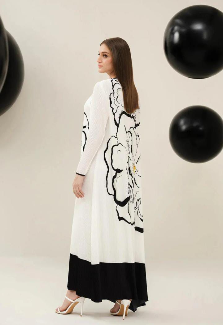 Monochrome Petal Long Dress
