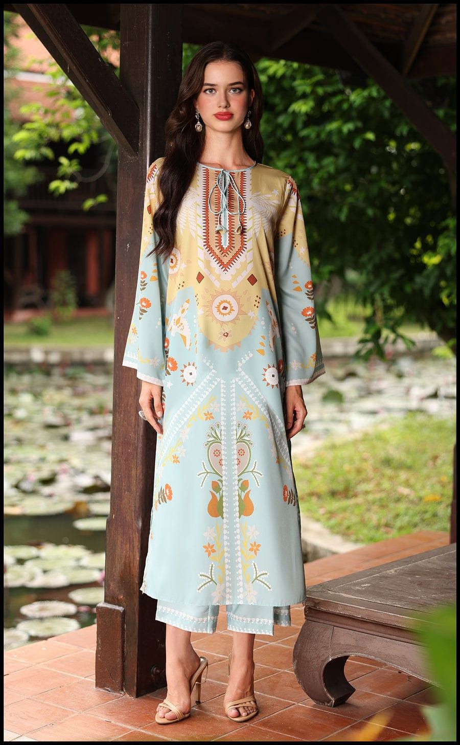Sky Blue Printed Long Dress