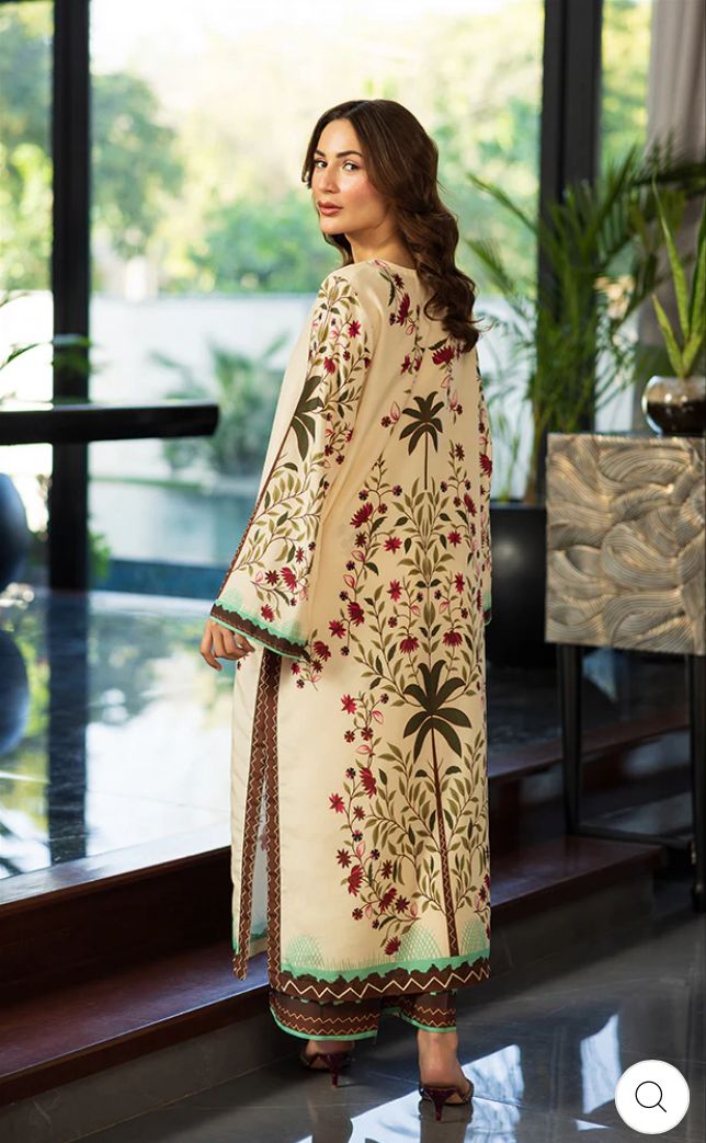 Beige Palm Tree Printed Long Dress