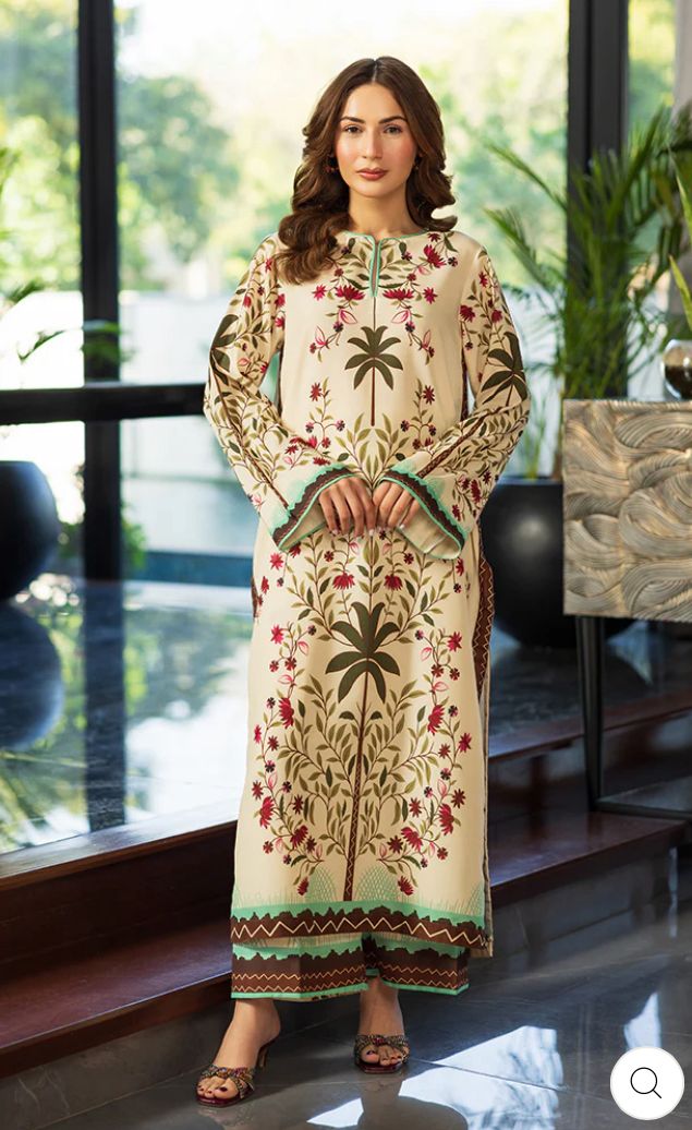 Beige Palm Tree Printed Long Dress