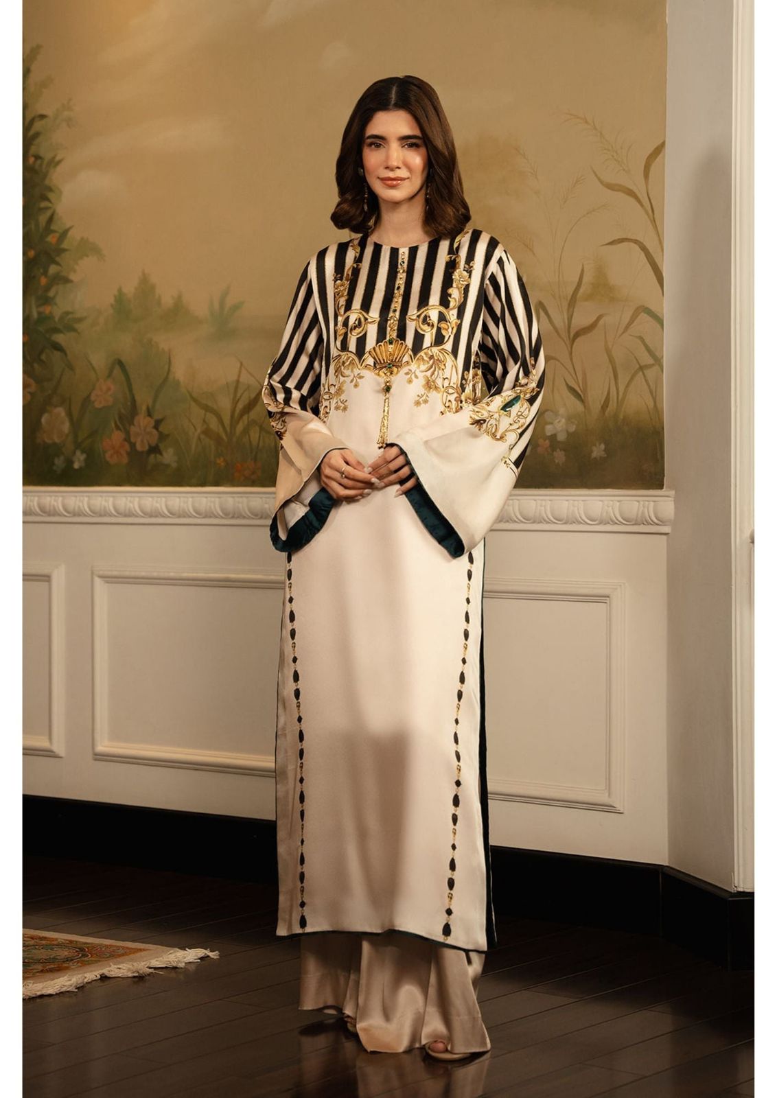 Black & Gold Striped Long Dress