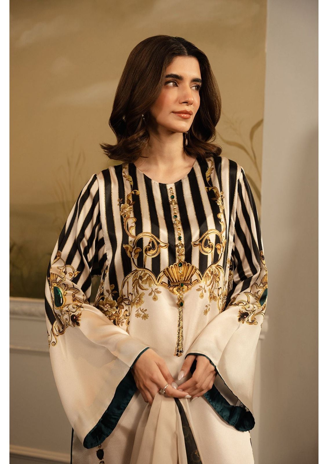 Black & Gold Striped Long Dress