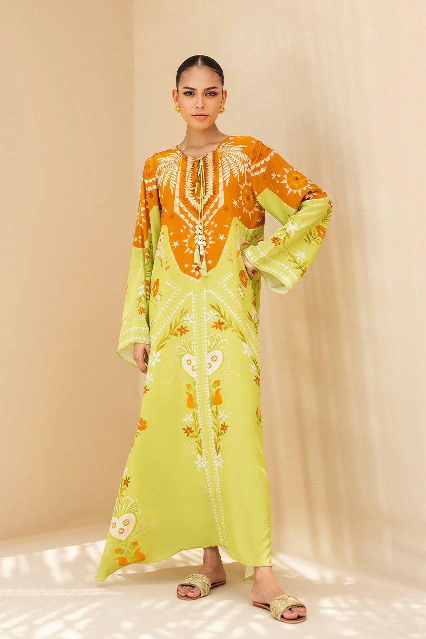 Orange & Lime Printed Long Dress