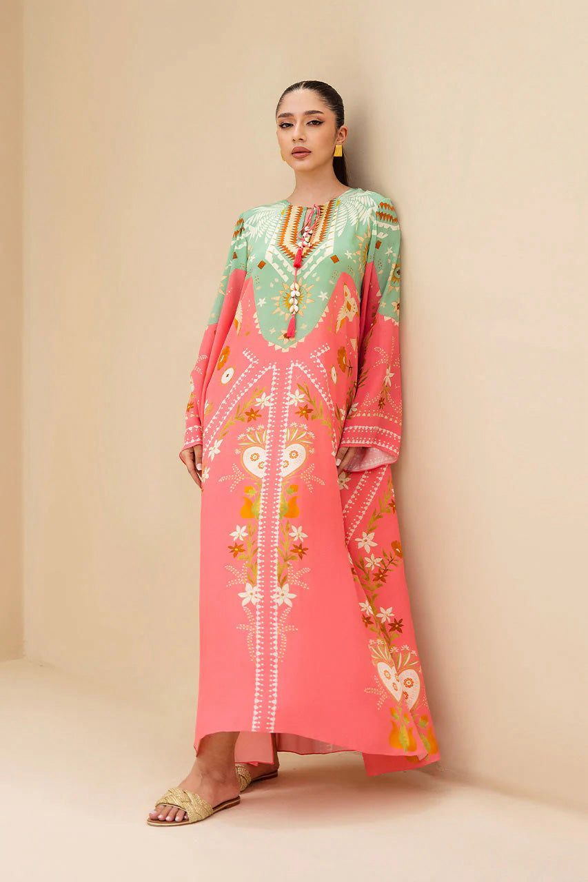 Pink & Green Printed Long Dress