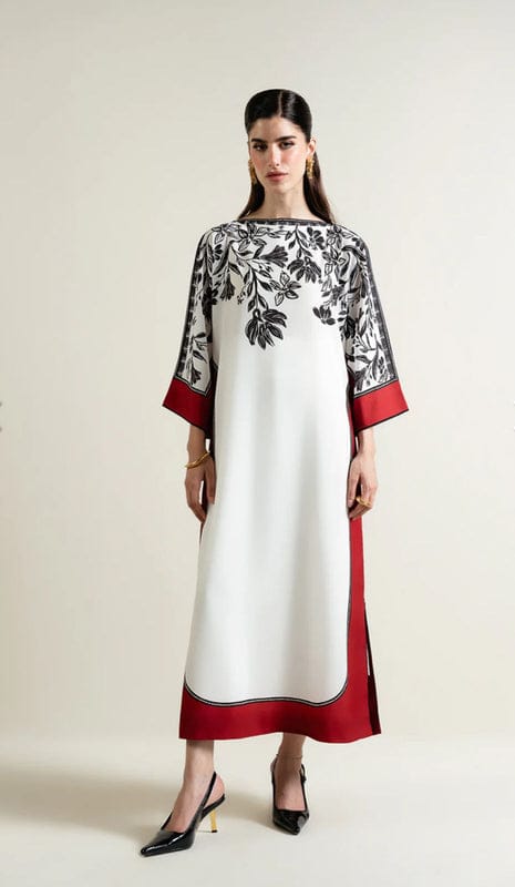 Black & White Floral Long Dress 3 Piece